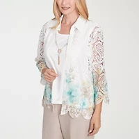 Alfred Dunner Kensington Garden Womens 3/4 Sleeve Layered Top