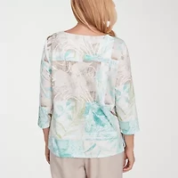 Alfred Dunner Kensington Garden Womens Crew Neck 3/4 Sleeve T-Shirt