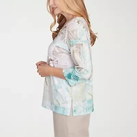 Alfred Dunner Kensington Garden Womens Crew Neck 3/4 Sleeve T-Shirt
