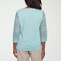 Alfred Dunner Kensington Garden Womens Crew Neck 3/4 Sleeve T-Shirt