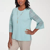 Alfred Dunner Kensington Garden Womens Crew Neck 3/4 Sleeve T-Shirt