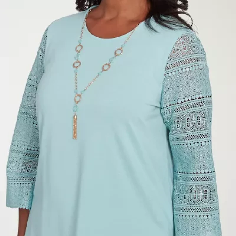 Alfred Dunner Kensington Garden Womens Crew Neck 3/4 Sleeve T-Shirt