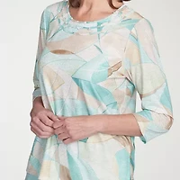 Alfred Dunner Kensington Garden Womens Round Neck 3/4 Sleeve T-Shirt