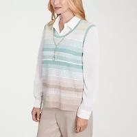 Alfred Dunner Kensington Garden Womens Long Sleeve Striped Layered Sweater