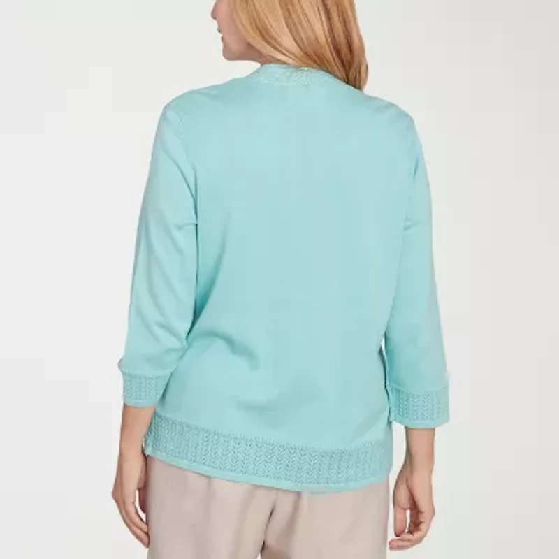Alfred Dunner Kensington Garden Womens Round Neck 3/4 Sleeve Layered Sweater