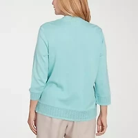 Alfred Dunner Kensington Garden Womens Round Neck 3/4 Sleeve Layered Sweater