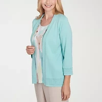 Alfred Dunner Kensington Garden Womens Round Neck 3/4 Sleeve Layered Sweater