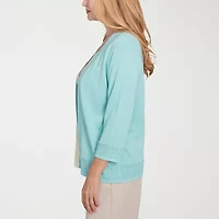 Alfred Dunner Kensington Garden Womens Round Neck 3/4 Sleeve Layered Sweater