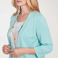 Alfred Dunner Kensington Garden Womens Round Neck 3/4 Sleeve Layered Sweater