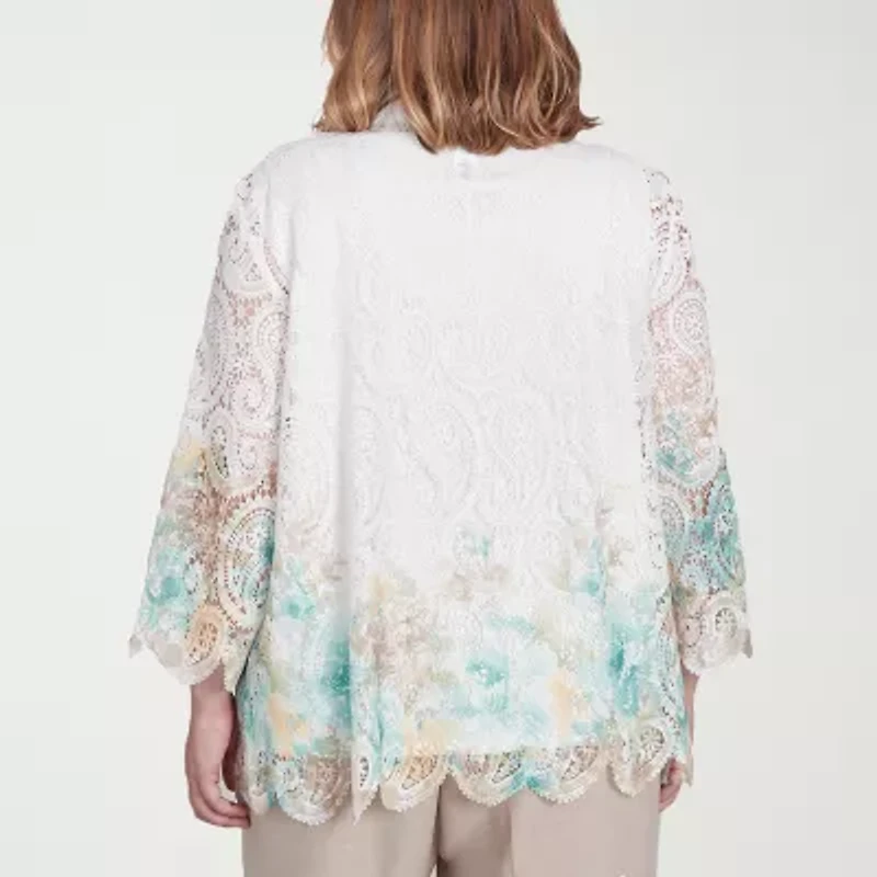Alfred Dunner Kensington Garden Womens 3/4 Sleeve Plus Layered Top