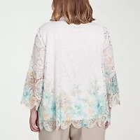 Alfred Dunner Kensington Garden Womens 3/4 Sleeve Plus Layered Top