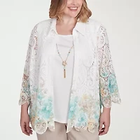 Alfred Dunner Kensington Garden Womens 3/4 Sleeve Plus Layered Top