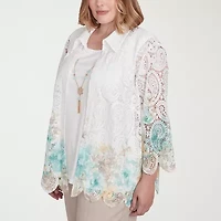 Alfred Dunner Kensington Garden Womens 3/4 Sleeve Plus Layered Top