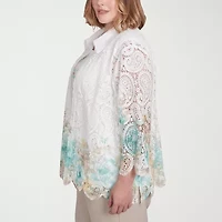 Alfred Dunner Kensington Garden Womens 3/4 Sleeve Plus Layered Top