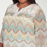 Alfred Dunner Kensington Garden Womens Split Crew Neck 3/4 Sleeve Plus Blouse