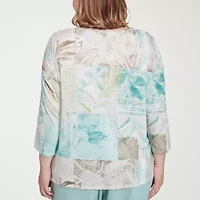 Alfred Dunner Kensington Garden Womens Crew Neck 3/4 Sleeve Plus T-Shirt