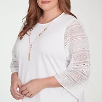 Alfred Dunner Kensington Garden Womens Crew Neck 3/4 Sleeve Plus T-Shirt