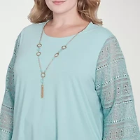 Alfred Dunner Kensington Garden Womens Crew Neck 3/4 Sleeve Plus T-Shirt