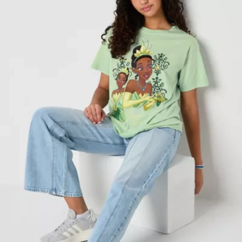 Disney Womens Crew Neck Short Sleeve Loose Fit Princess & The Frog Juniors Graphic T-Shirt