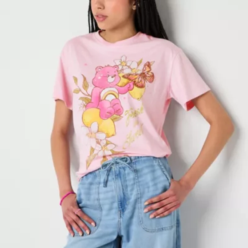 New World Womens Crew Neck Short Sleeve Loose Fit Care Bears Juniors Graphic T-Shirt