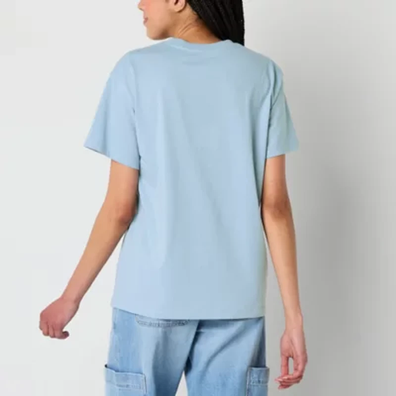 New World Womens Juniors Crew Neck Short Sleeve Loose Fit Graphic T-Shirt