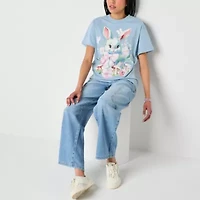 New World Womens Juniors Crew Neck Short Sleeve Loose Fit Graphic T-Shirt