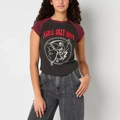 Fall Out Boy Raglan Tee Womens Crew Neck Short Sleeve Regular Fit Juniors Graphic T-Shirt
