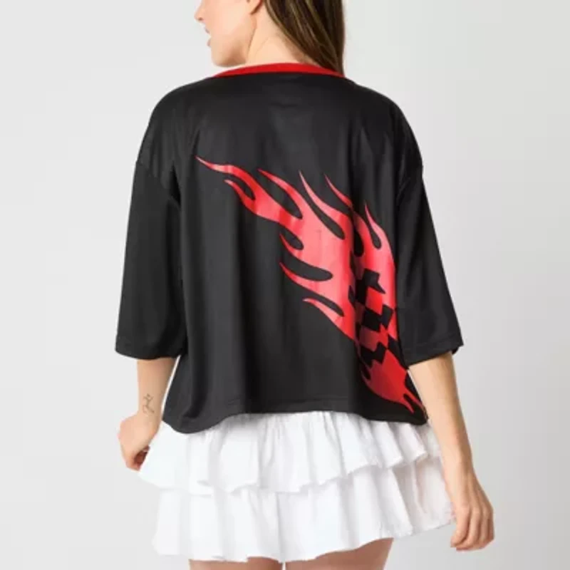 New World Metallica Cropped Mesh Jersey Womens Crew Neck Short Sleeve Loose Fit Juniors Graphic T-Shirt