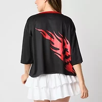 New World Metallica Cropped Mesh Jersey Womens Crew Neck Short Sleeve Loose Fit Juniors Graphic T-Shirt