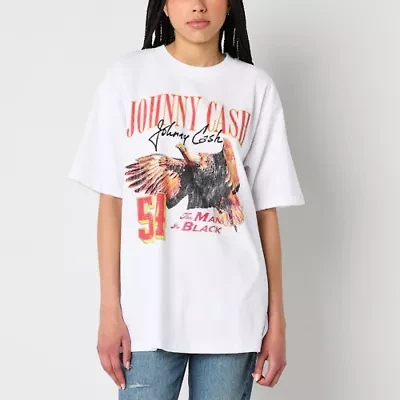 New World Johnny Cash Ring Of Fire Oversized Tee Womens Crew Neck Short Sleeve Loose Fit Juniors Graphic T-Shirt