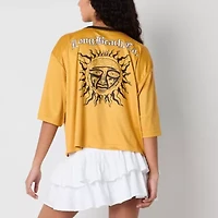 New World Sublime Cropped Mesh Jersey Womens Crew Neck Elbow Sleeve Oversized Juniors Graphic T-Shirt