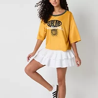New World Sublime Cropped Mesh Jersey Womens Crew Neck Elbow Sleeve Oversized Juniors Graphic T-Shirt