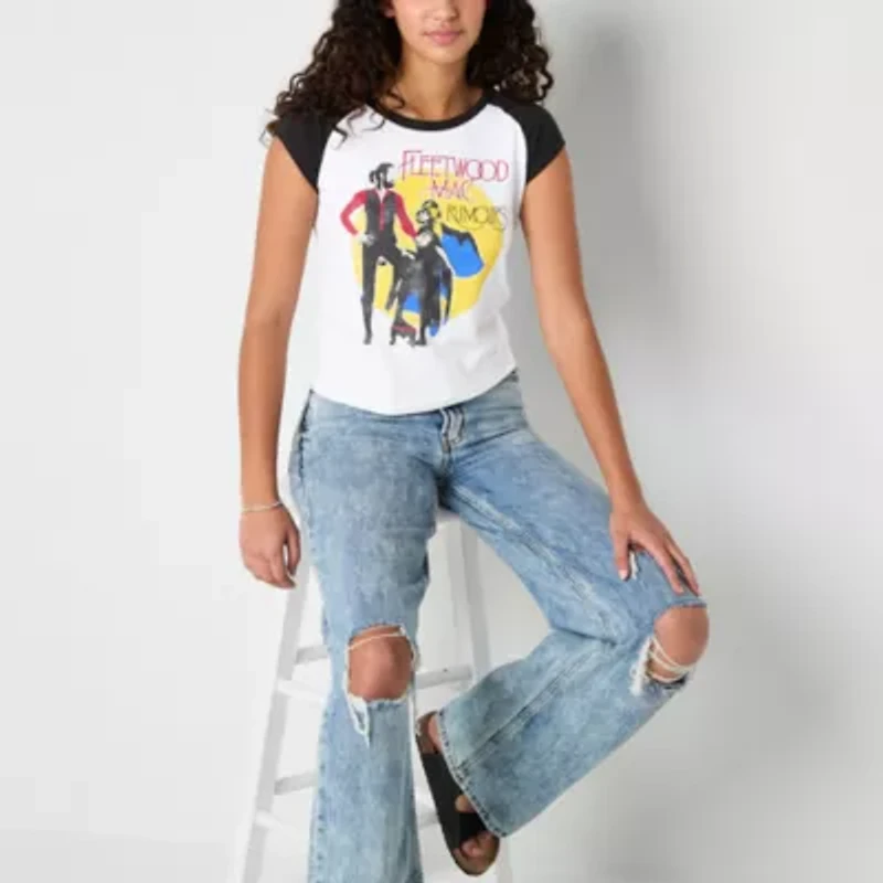 New World Fleetwoodmac Raglan Tank Womens Crew Neck Short Sleeve Loose Fit Juniors Graphic T-Shirt