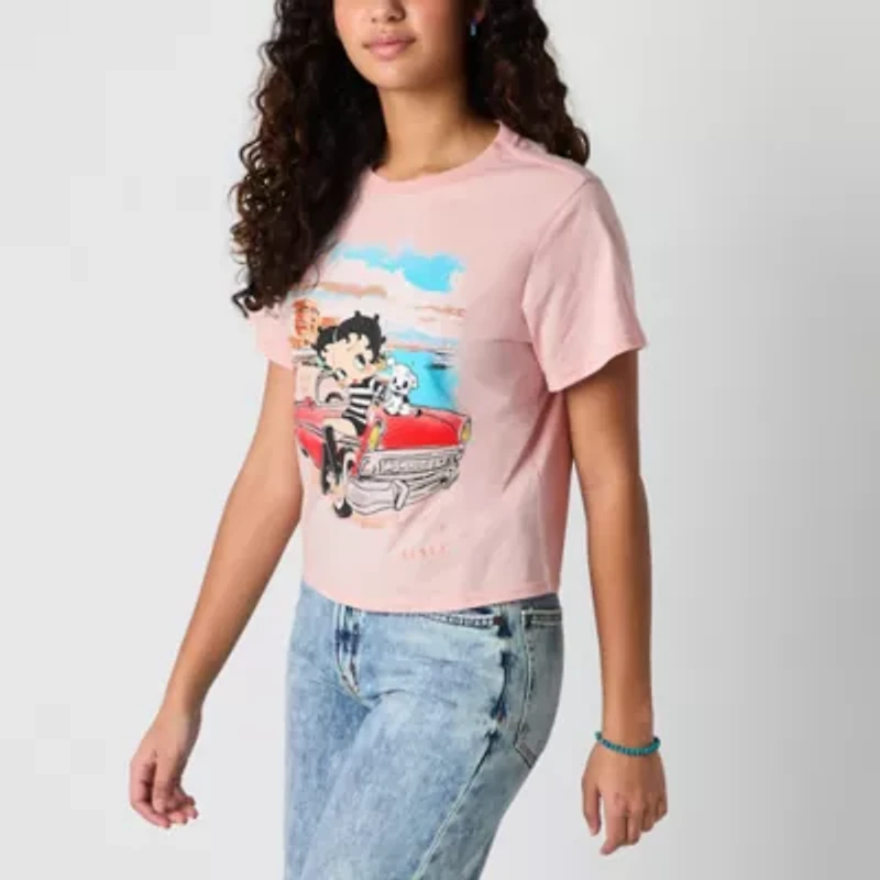 New World Betty Boop Amalfi Womens Crew Neck Short Sleeve Loose Fit Juniors Graphic T-Shirt