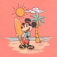 Surfer Boyfriend Womens Crew Neck Short Sleeve Regular Fit Mickey and Friends Juniors Graphic T-Shirt