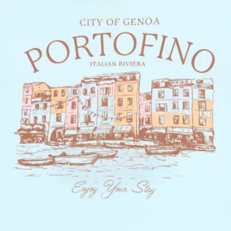 Portofino Boyfriend Tee Womens Crew Neck Short Sleeve Regular Fit Juniors Graphic T-Shirt