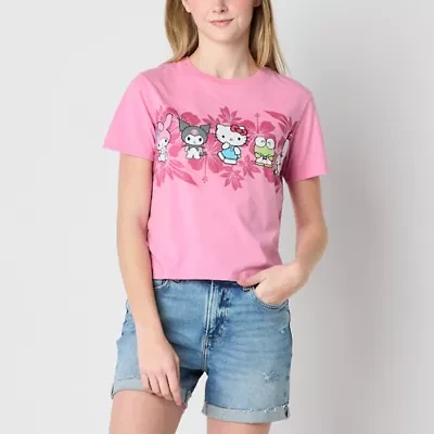 Womens Crew Neck Short Sleeve Fitted Hello Kitty Juniors Graphic T-Shirt