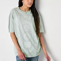 New World Day Dreamer Oversized Tee Womens Crew Neck Short Sleeve Loose Fit Juniors Graphic T-Shirt