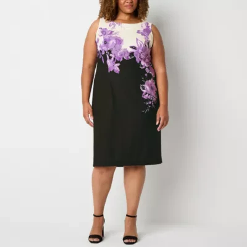Maya Brooke Womens Floral Jacket Dress Plus