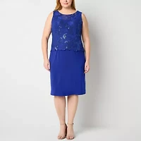 Maya Brooke Womens Plus Beaded Jacket Dress