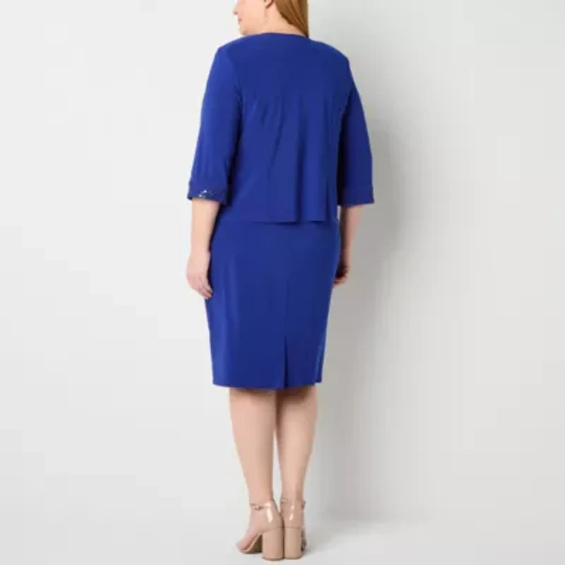 Maya Brooke Womens Plus Beaded Jacket Dress