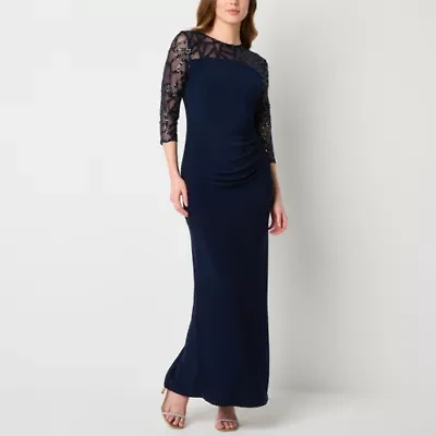 Brianna Milay Womens Embellished 3/4 Sleeve Evening Gown