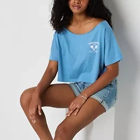 Arizona Off The Shoulder Womens Short Sleeve Relaxed Fit Juniors Graphic T-Shirt
