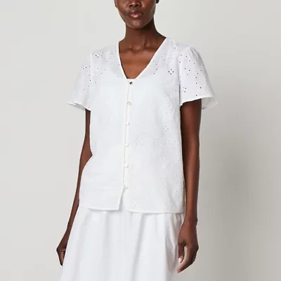 Liz Claiborne Womens V Neck Short Sleeve Blouse