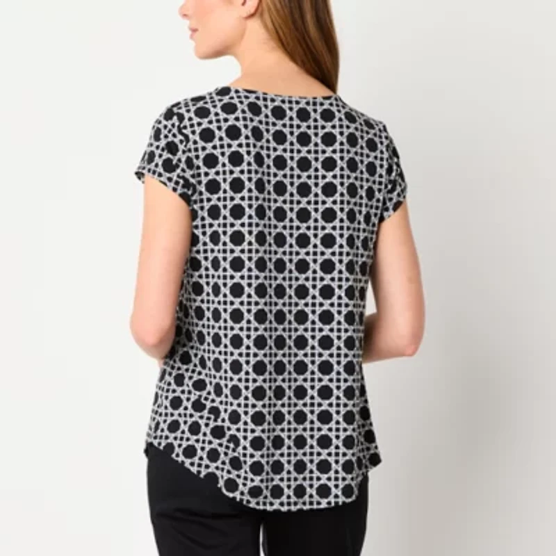 Liz Claiborne Womens Keyhole Neck Short Sleeve Blouse