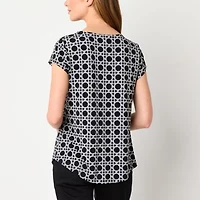 Liz Claiborne Womens Keyhole Neck Short Sleeve Blouse