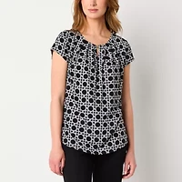 Liz Claiborne Womens Keyhole Neck Short Sleeve Blouse