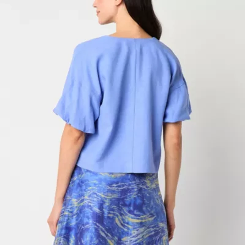 Worthington Womens Split Crew Neck Short Sleeve Blouse
