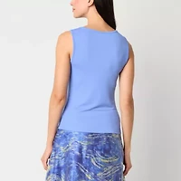 Worthington Womens Split Crew Neck Sleeveless Tank Top