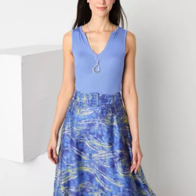 Worthington Womens Split Crew Neck Sleeveless Tank Top